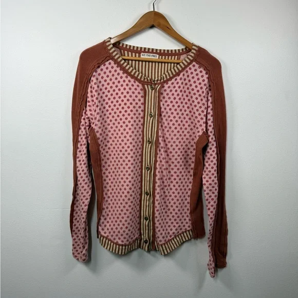 Free People Instant Classic Long Sleeve Patchwork Tee Button Up Boho - Picture 2 of 6